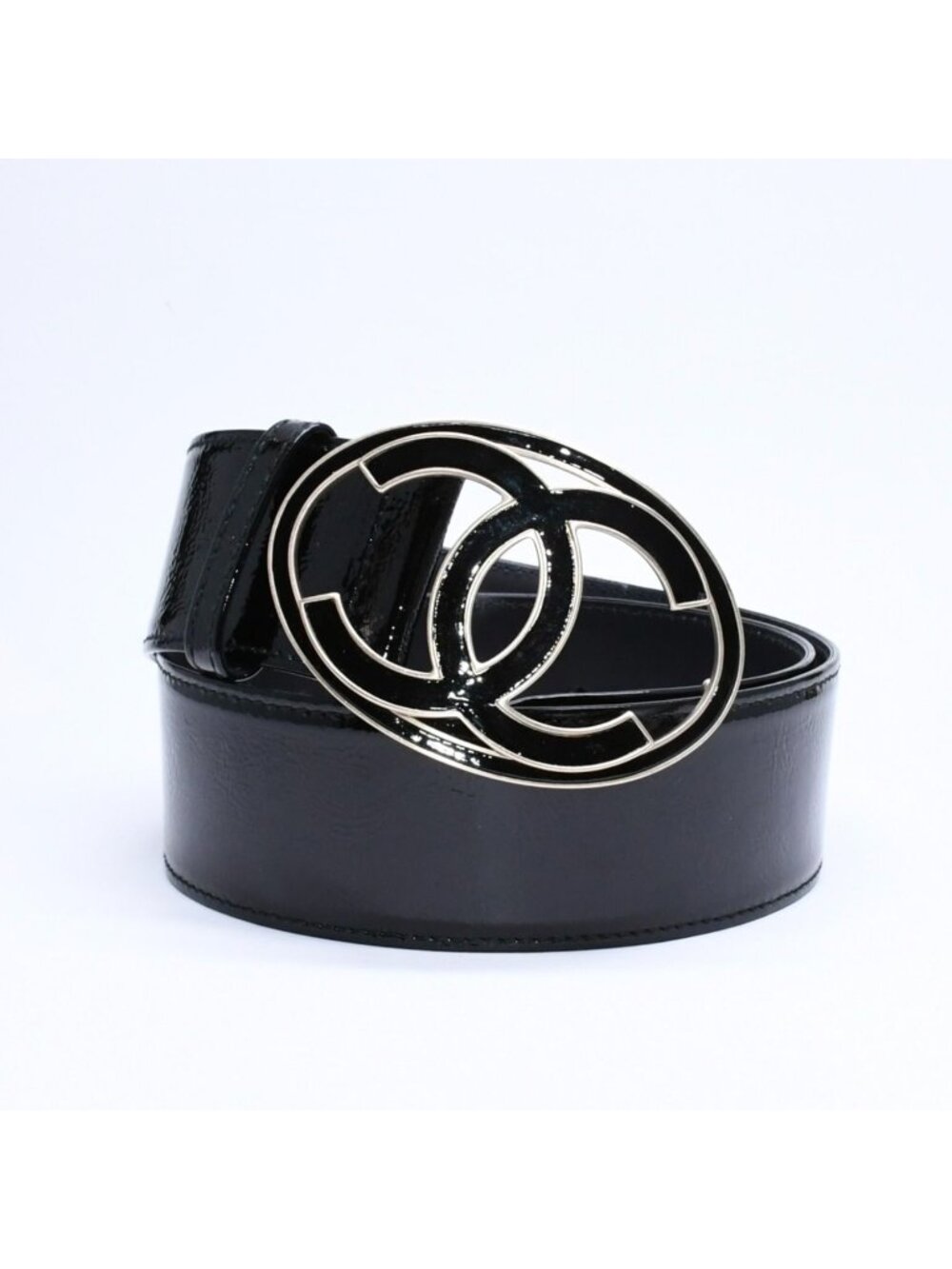 Chanel CC Logo Buckle Leather Belt 04 Metal Frame Black
